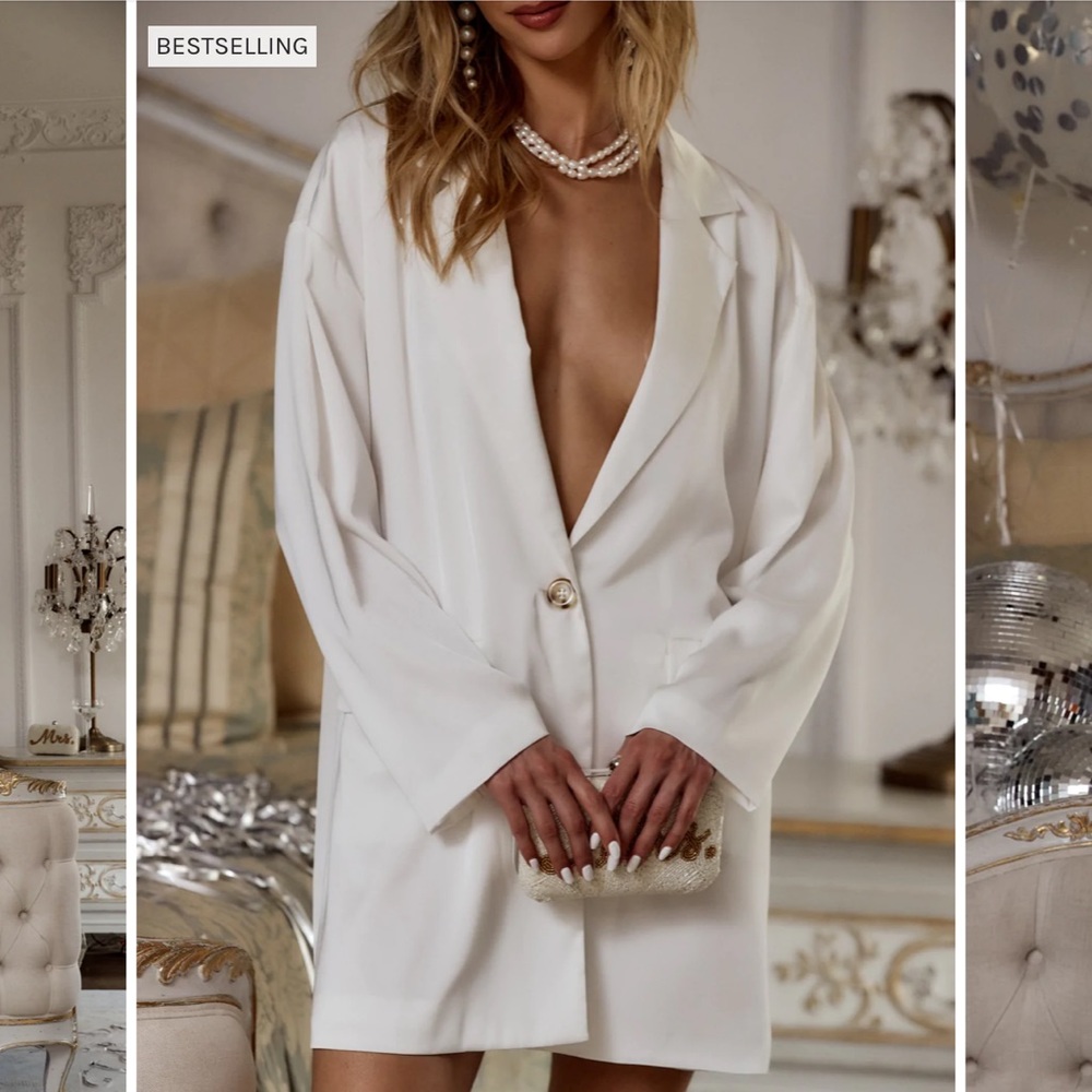 12th Tribe White Satin Blazer
